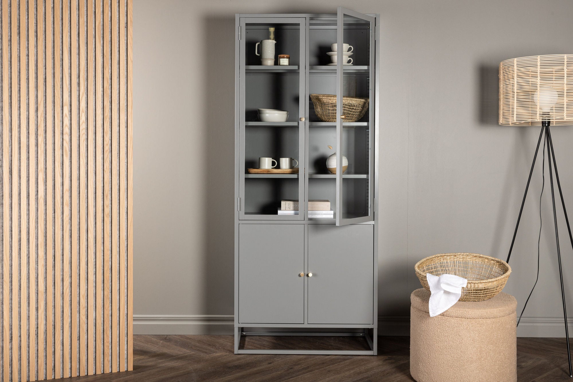 Vitrinenschrank Bakal 190cm aus Metall - Hellgrau-Vitrinen-Venture Home-le canapé