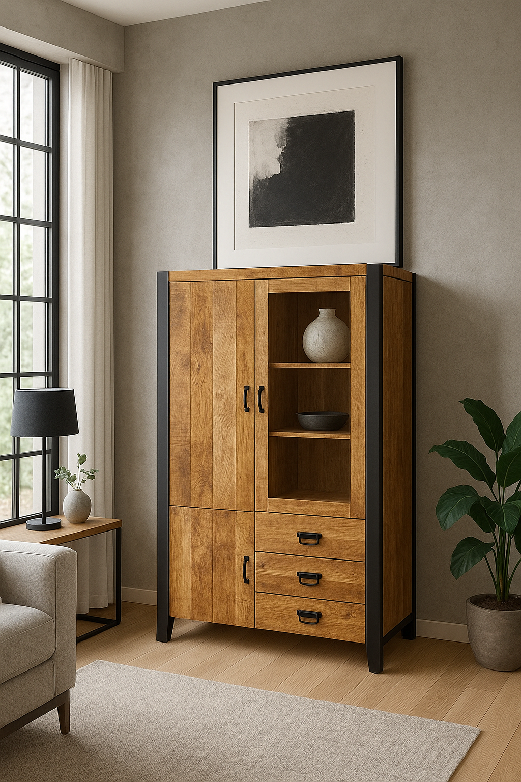 Vitrinenschrank Britt mit Glastür rechts - Natur-Vitrinen-Benoa-le canapé
