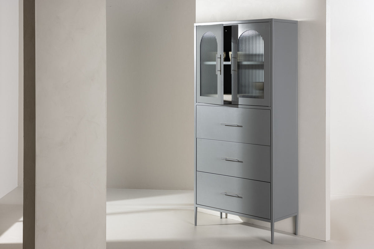 Vitrinenschrank La Paz 160cm aus Metall - Hellgrau-Vitrinen-Venture Home-le canapé