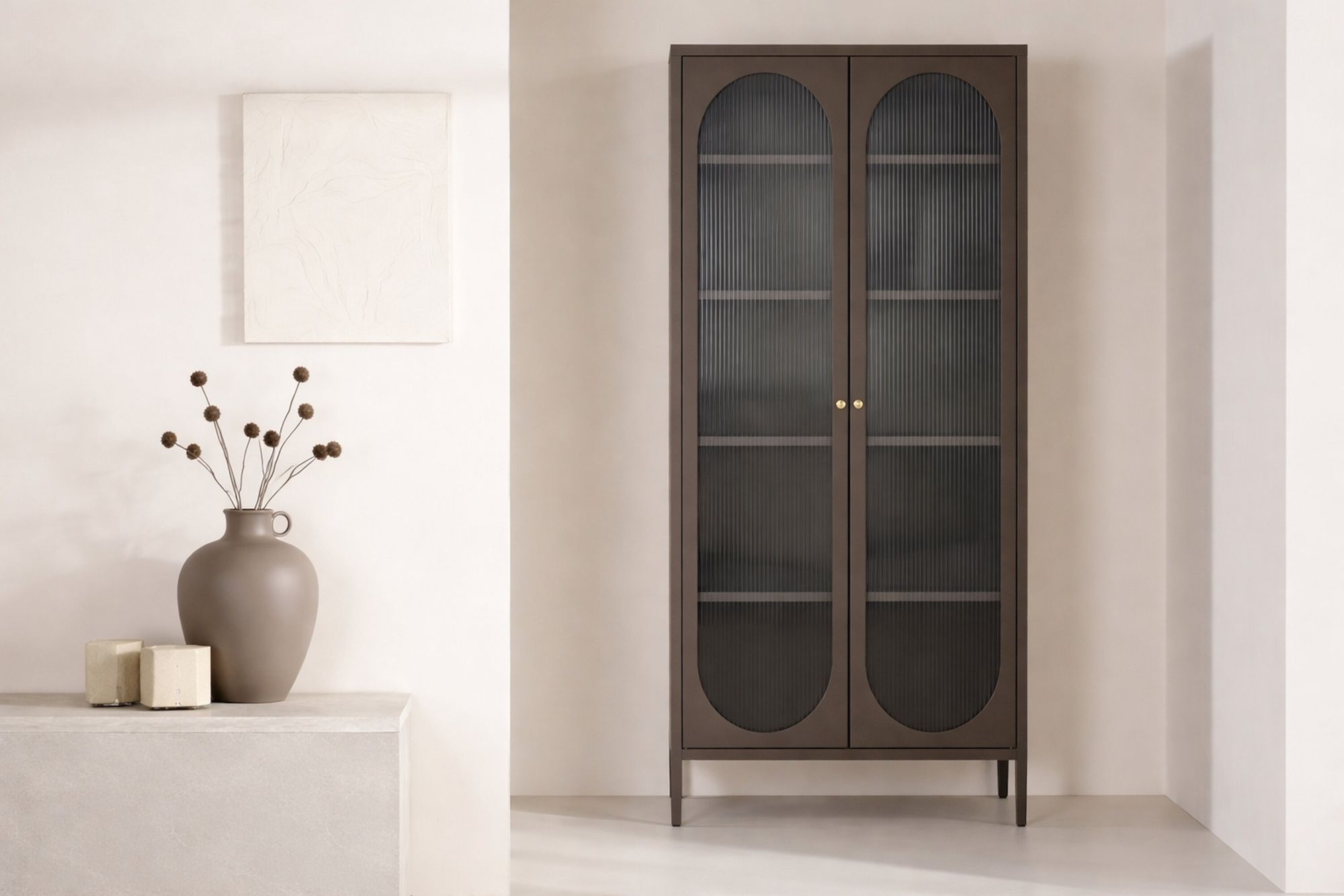 Vitrinenschrank Lima 180cm aus Metall - Braun-Vitrinen-Venture Home-le canapé