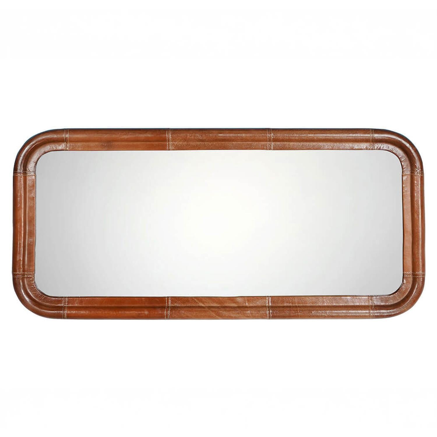 Wandspiegel Brandon mit Lederrahmen 95cm - Braun-Wandspiegel-Trademark Living-le canapé