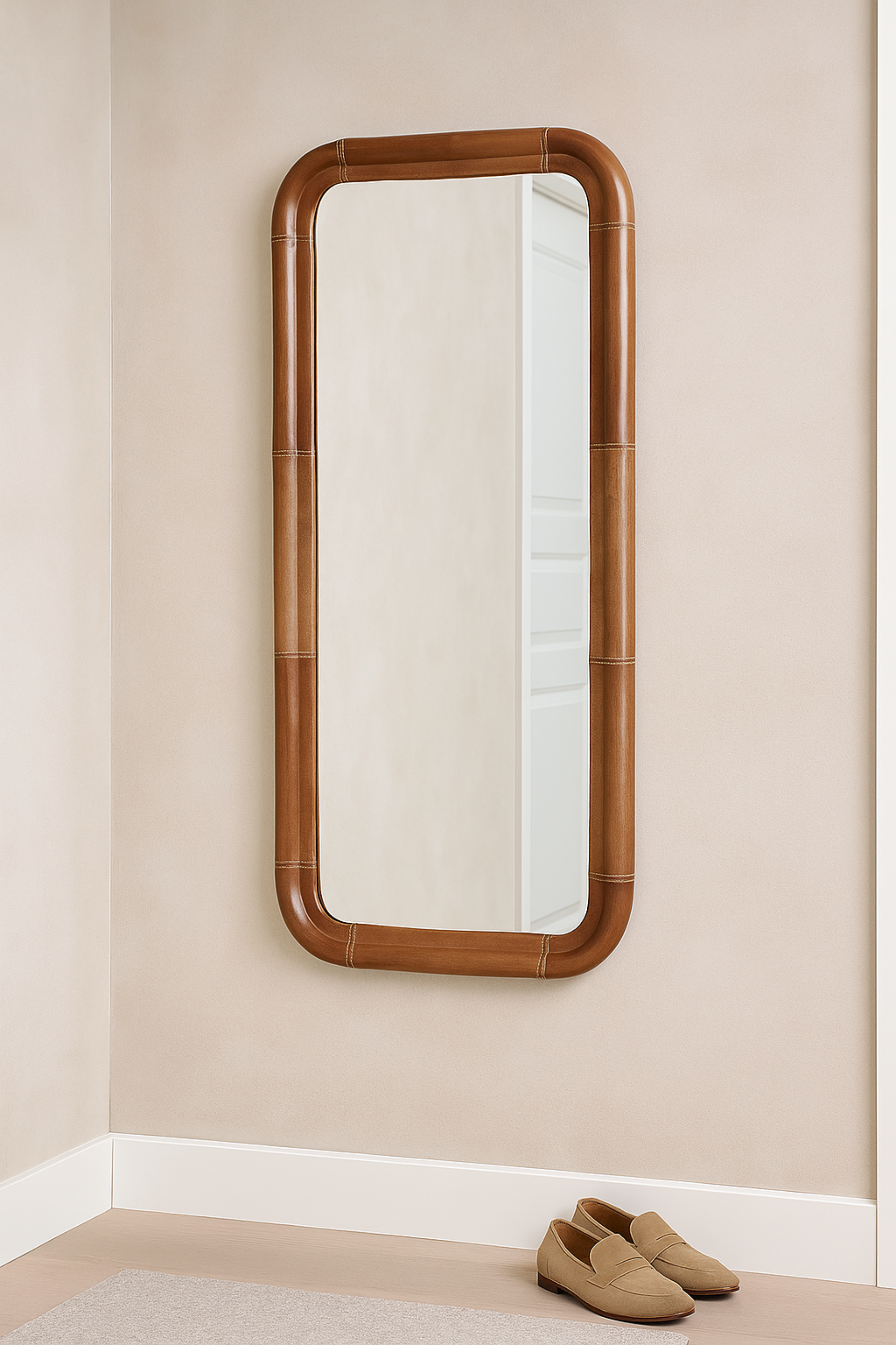Wandspiegel Brandon mit Lederrahmen 95cm - Braun-Wandspiegel-Trademark Living-le canapé