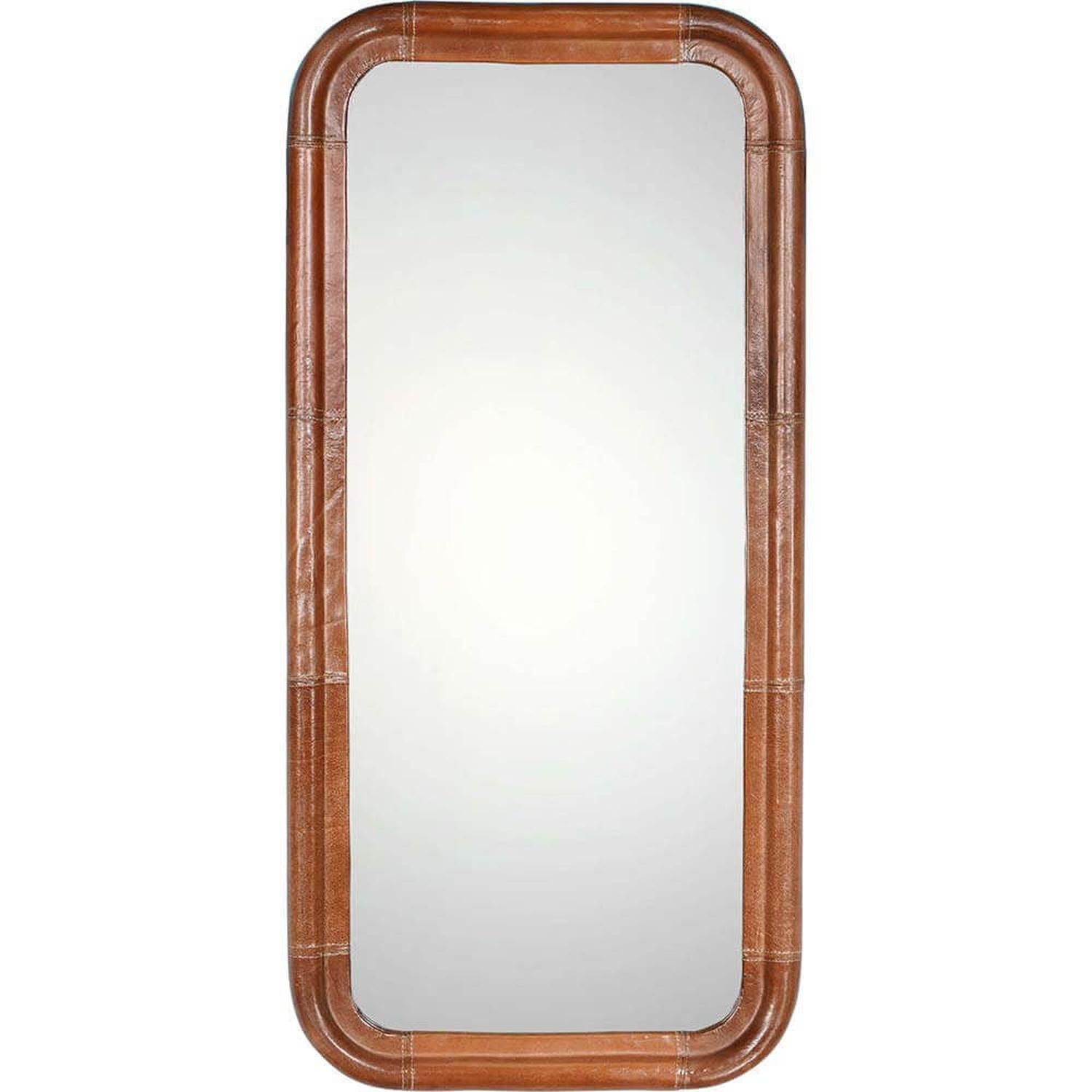 Wandspiegel Brandon mit Lederrahmen 95cm - Braun-Wandspiegel-Trademark Living-le canapé